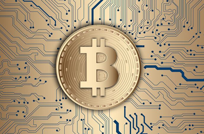 bitcoin symbol on electronic background