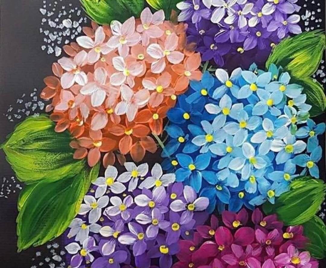colorful bouquet of painted hydrangea's