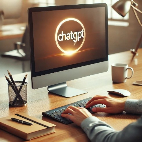 computer screen with chatgpt on screen and person typing